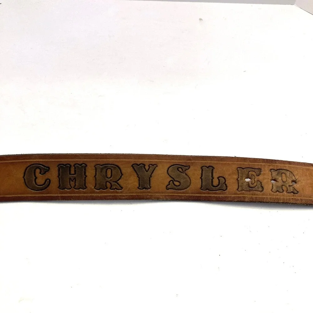 Vintage Leather Belt Chrysler Liberty Bell Buckle 1776-1976 Mens 42-46 Brown‎